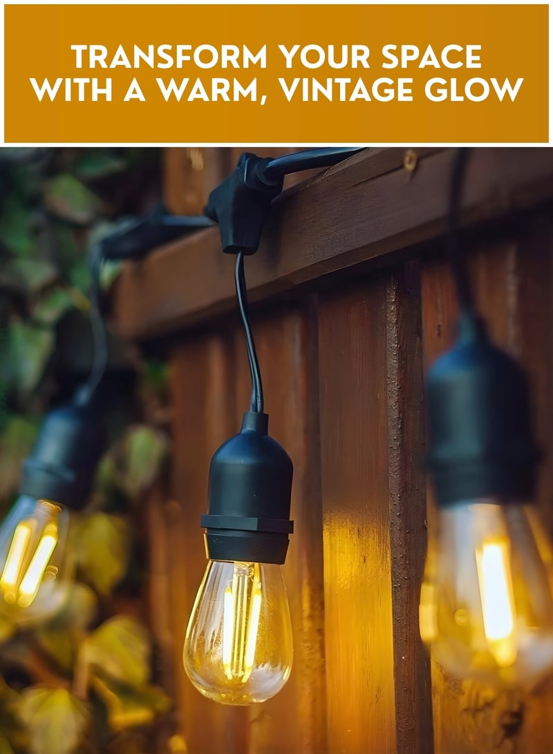 10M 20 Bulbs Warm White LED String Lights Plug-In – IP65 Waterproof Outdoor Edison Fairy Lights with Adapter, Patio Garden Balcony Ramzan Decoration Lights for Home & Party - Image 4